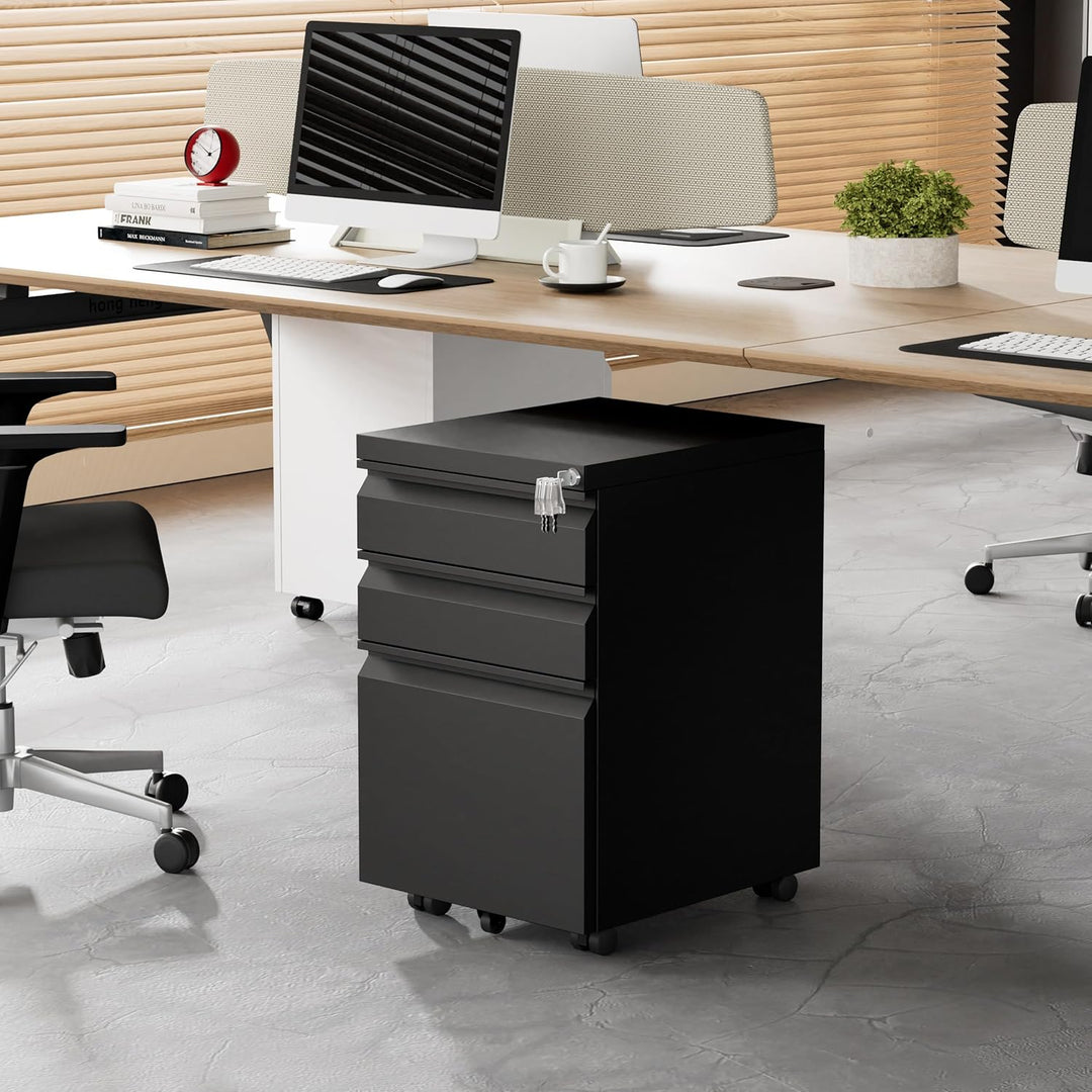 Rollcontainer, Aktenschrank Abschliessbar mit 4 Schlüsseln, Aktenschrank unter Schreibtisch, mit 3 S