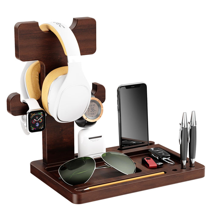 Kopfhörerständer für Schreibtisch, Gaming-Headset-Ständer, Holz-Headset-Halter mit multifunktionaler