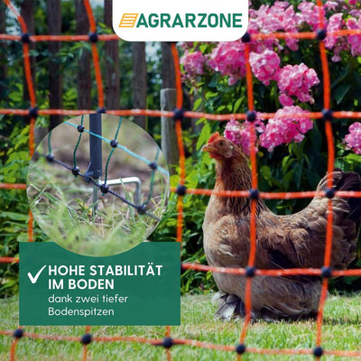 Agrarzone Geflügelnetz Geflügelzaun mit Strom orange 25m x 112cm | Elektrozaun Elektronetz mit Doppe