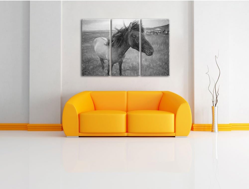Isländer Pferde in der Wildnis als Leinwandbild/Grösse: 3 Teilig (120x80 cm) cm/Wandbild/Kunstdruck/