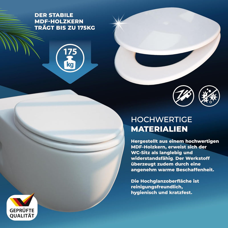 CASARIA® WC Sitz Doppelte Absenkautomatik MDF Holzkern hygienisch Rostfreie Scharniere 175kg Bad Toi
