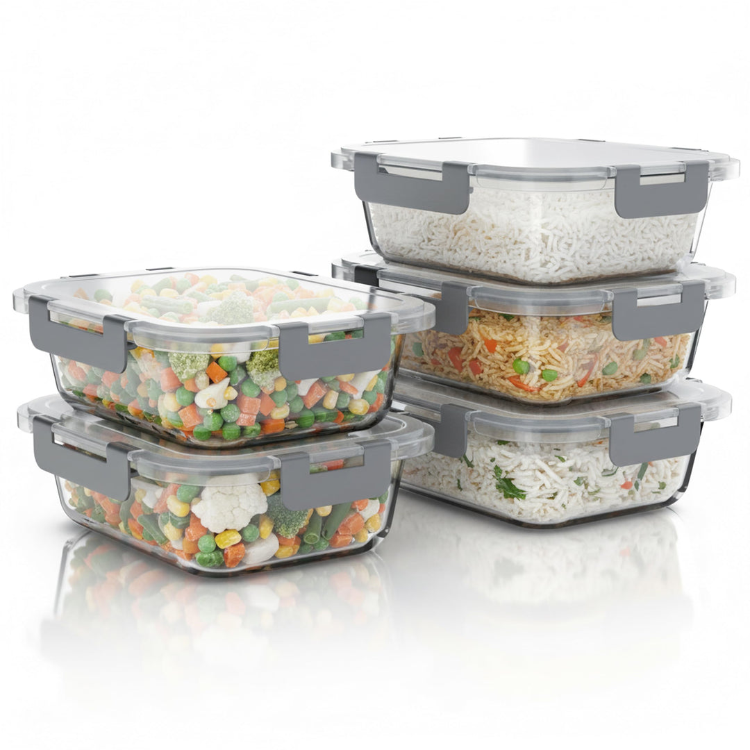 Arendo - Lunchboxen Glas - Frischhaltedosen für Lebensmittel mit Deckel luftdicht - 5er Set - 1000 m
