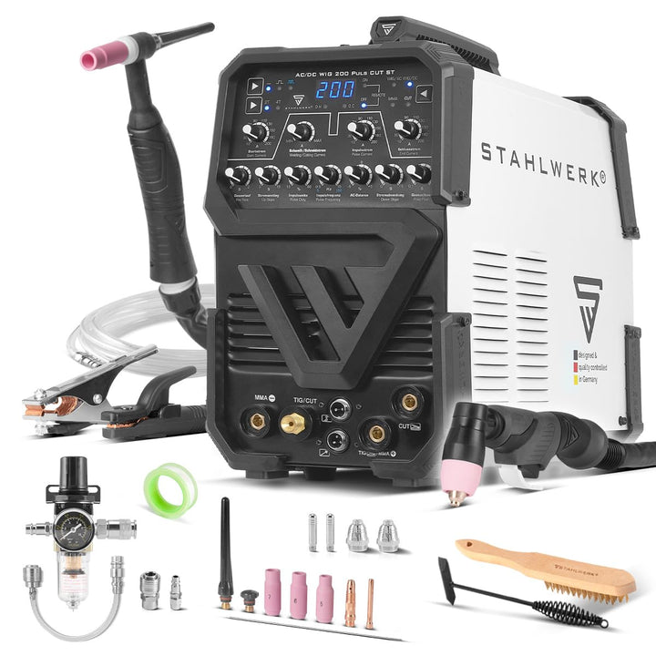 STAHLWERK Schutzgasschweissgerät 3-in-1 AC/DC WIG 200 Puls CUT ST bis 200 A | WIG & MMA, Plasmaschne