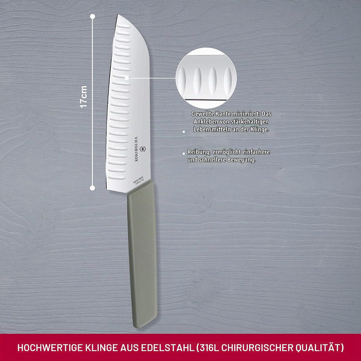 Swiss Modern Santokumesser, Kullenschliff, 17cm, olive, Blister, Olivegrün