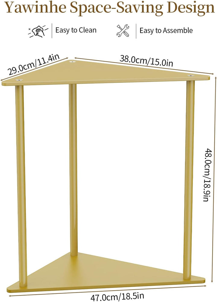Yawinhe Dreieckiger Beistelltisch,1er Set Metall Klein Couchtisch,Golden | Mobiler Kaffeetisch 2 Ebe