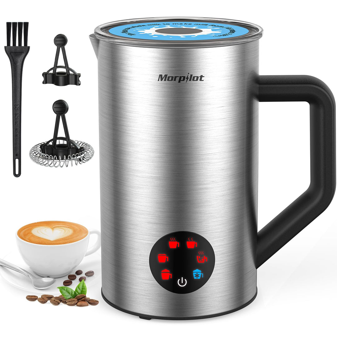 Morpilot Milchaufschäumer Elektrisch 6 in 1, 150-350ml, Milchschäumer für Heisser und Kalter Milchsc