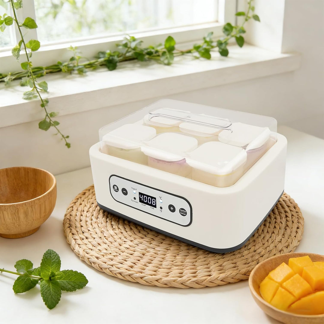 Joghurtbereiter 1,5L mit 6 Gläsern, Joghurtmaschine Edelstahl, elektrischer Joghurt Maker mit Timer