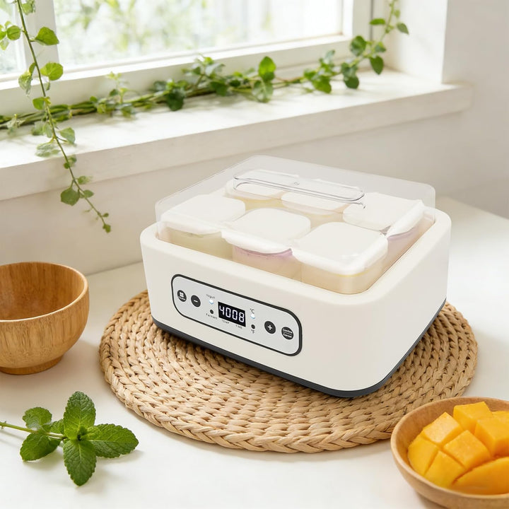 Joghurtbereiter, Joghurtmaschine mit 6 Glasbecher, 1,5 L Joghurt Maker Einstellbar &amp; Zeitgesteuert,