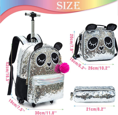 HTgroce Trolley Rucksack Kinder Mädchen,Panda Kinder Trolley Schultasche mit Rollen Rucksack Schultr