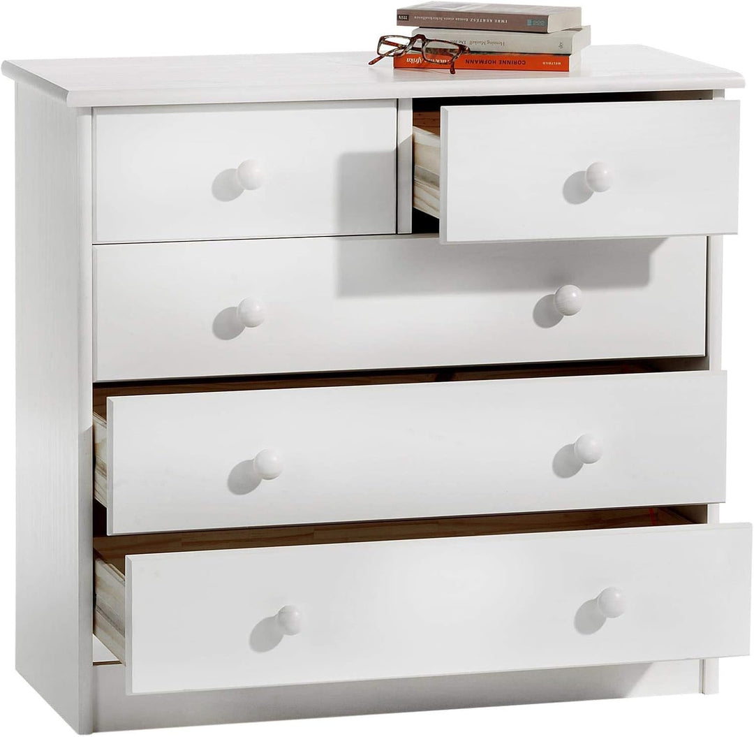 IDIMEX Kommode, schöne Anrichte mit 5 Schubladen, praktisches Sideboard aus massiver Kiefer in weiss