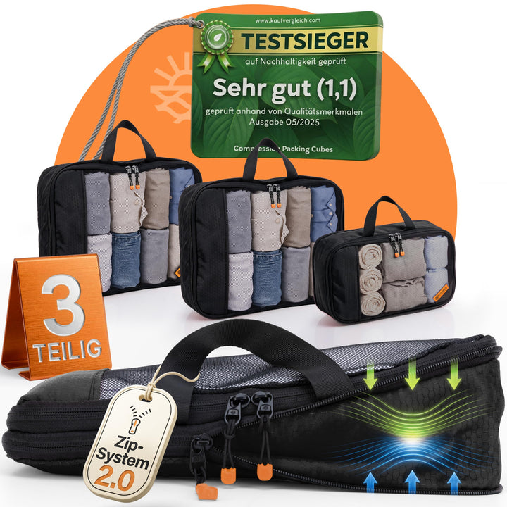 Loonara Travel Packing Cubes Compression Set - 100% mehr Platz - Packwürfel Koffer Organizer Set Kom