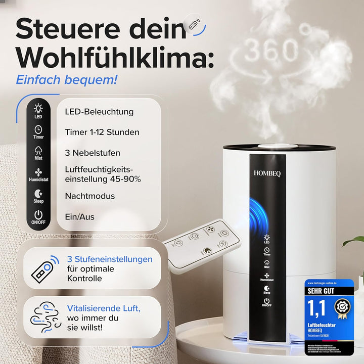 Luftbefeuchter Schlafzimmer 4,2L mit Feuchtigkeitssensor & Auto-Modus, Top-Fill Humidifier mit Aroma