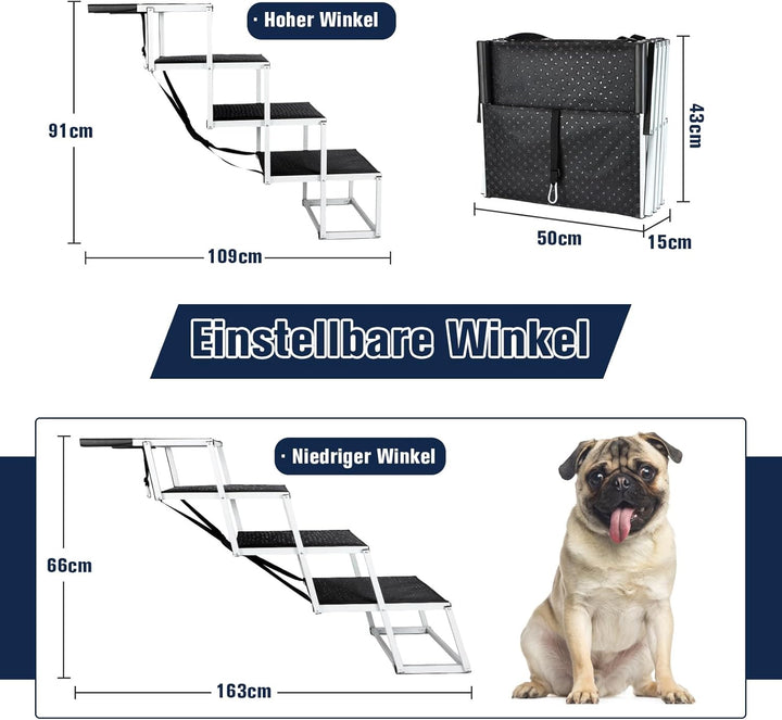 Extra Breit Hunderampe Auto Klappbar,Hundetreppe für Grosse Hunde Bis Zu 125kg, Leichtgewicht Alumin