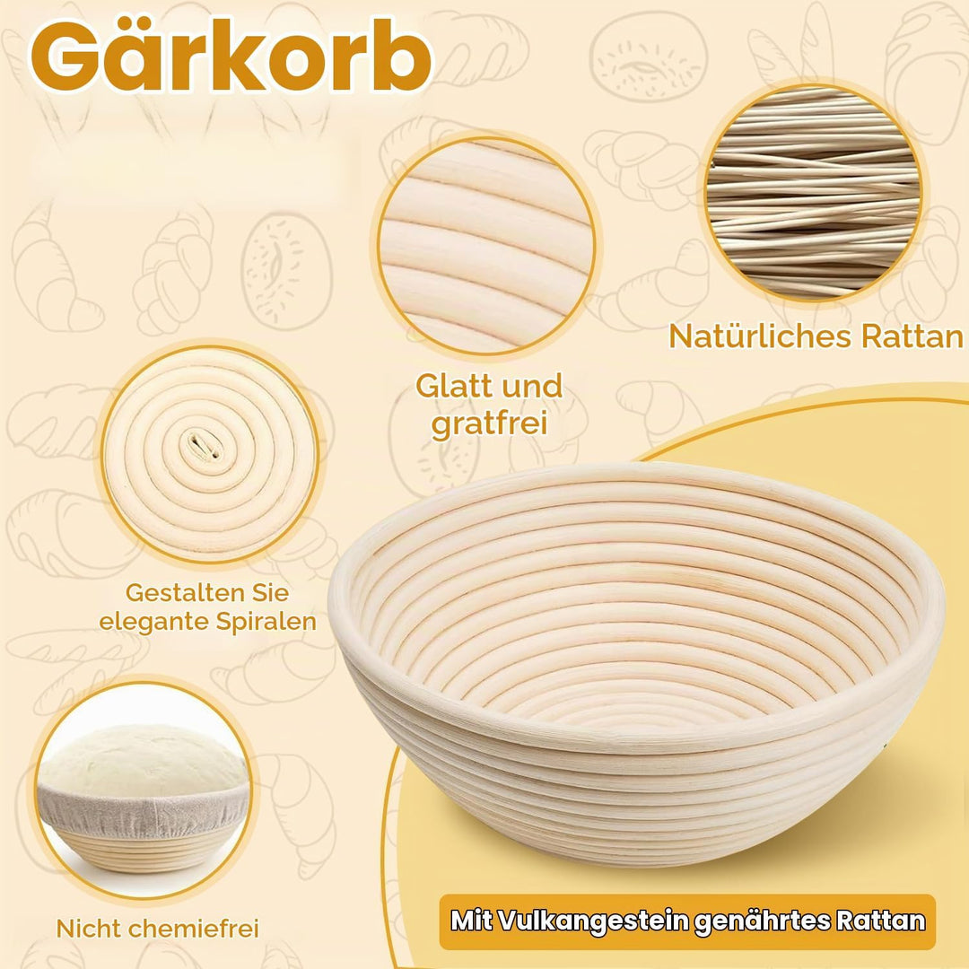 Gärkorb Brot,Sauerteig Starter Set,Brotbackzubehör Kit,Brot Backen Zubehör für Anfänger,Gärkörbchen
