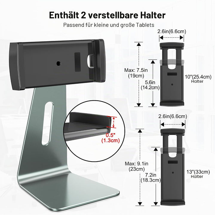 AboveTEK Verstellbarer Aluminium-Tablet-Ständer, 360° drehbarer Display-Halter für 7–12,9 Zoll iPad