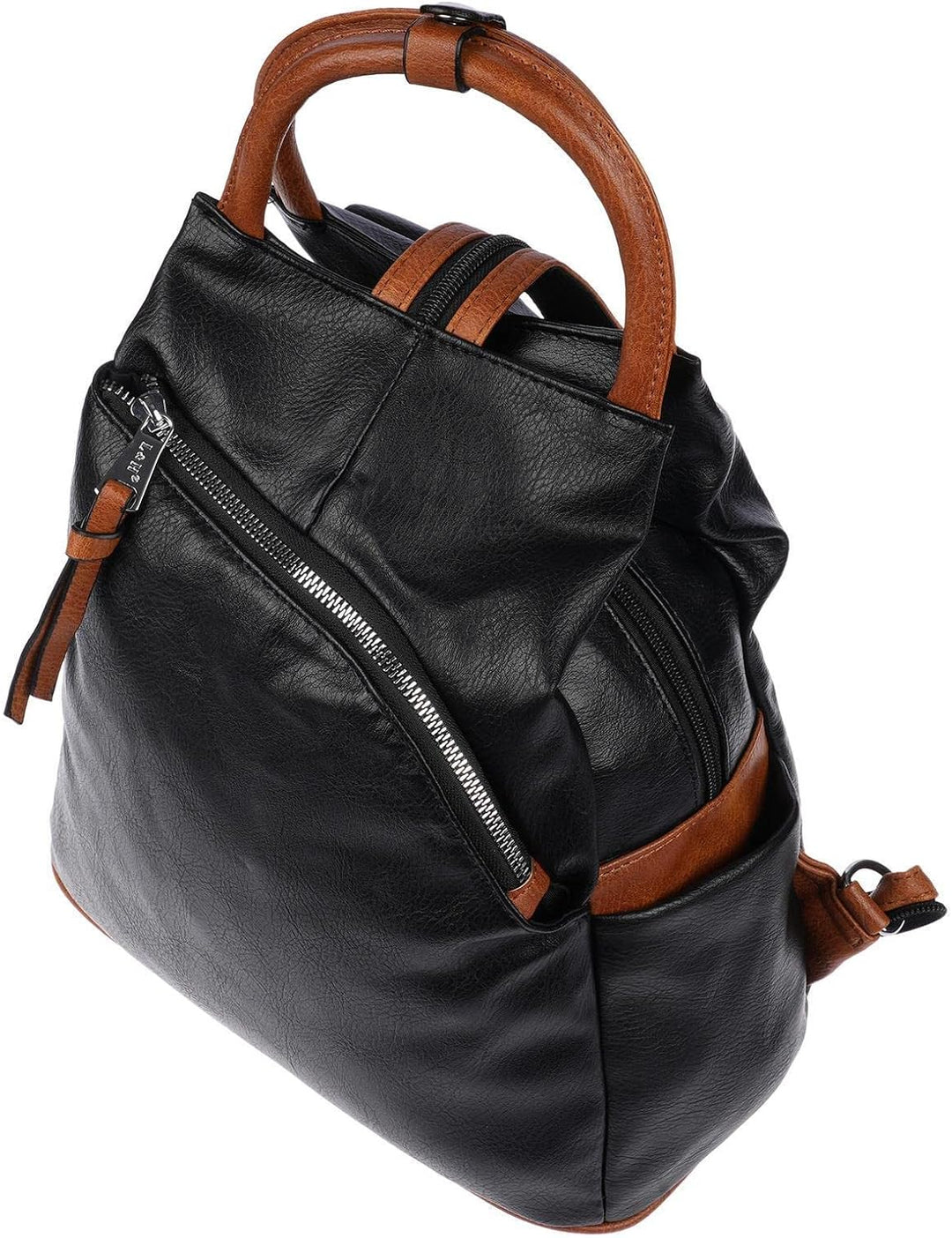 Christian Wippermann grosser Damen City Rucksack Tasche Body Bag Leder Optik Schultertasche Schwarz-