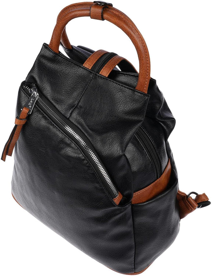 Christian Wippermann grosser Damen City Rucksack Tasche Body Bag Leder Optik Schultertasche Schwarz-