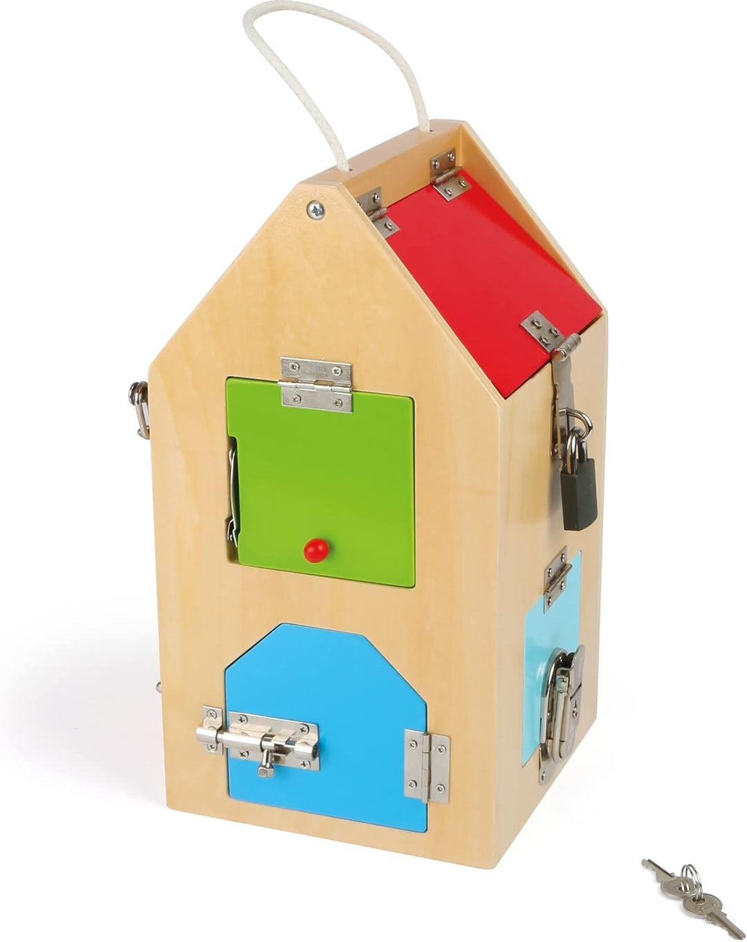 small foot Schlosshaus, aus Holz, mit Schlössern, Riegeln, Hebeln, Scharnieren und Sicherheitskette,