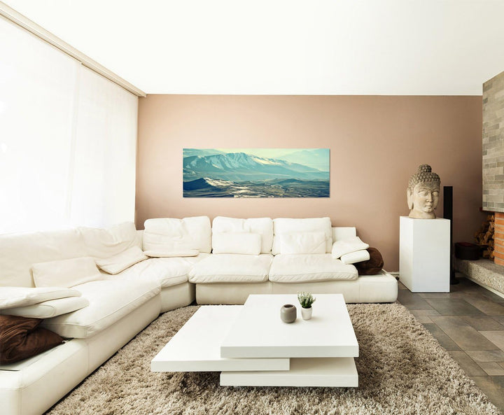 Paul Sinus Art Panoramabild auf Leinwand und Keilrahmen 150x50cm Berge Gebirge Schnee Landschaft Dun