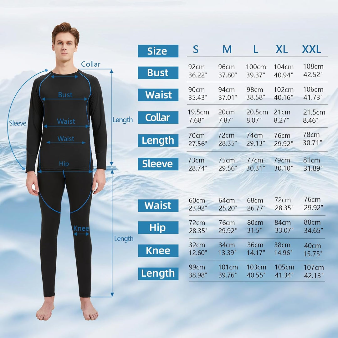 ZDQ Thermounterwäsche Herren Winter Skiunterwäsche Set Atmungsaktiv Funktionsunterwäsche, Gr.S-XXL L
