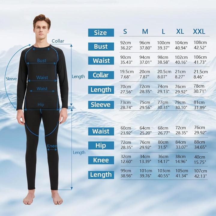 Thermounterwäsche Herren Winter Skiunterwäsche Set Atmungsaktiv Funktionsunterwäsche, Gr.S-XXL, M Bl