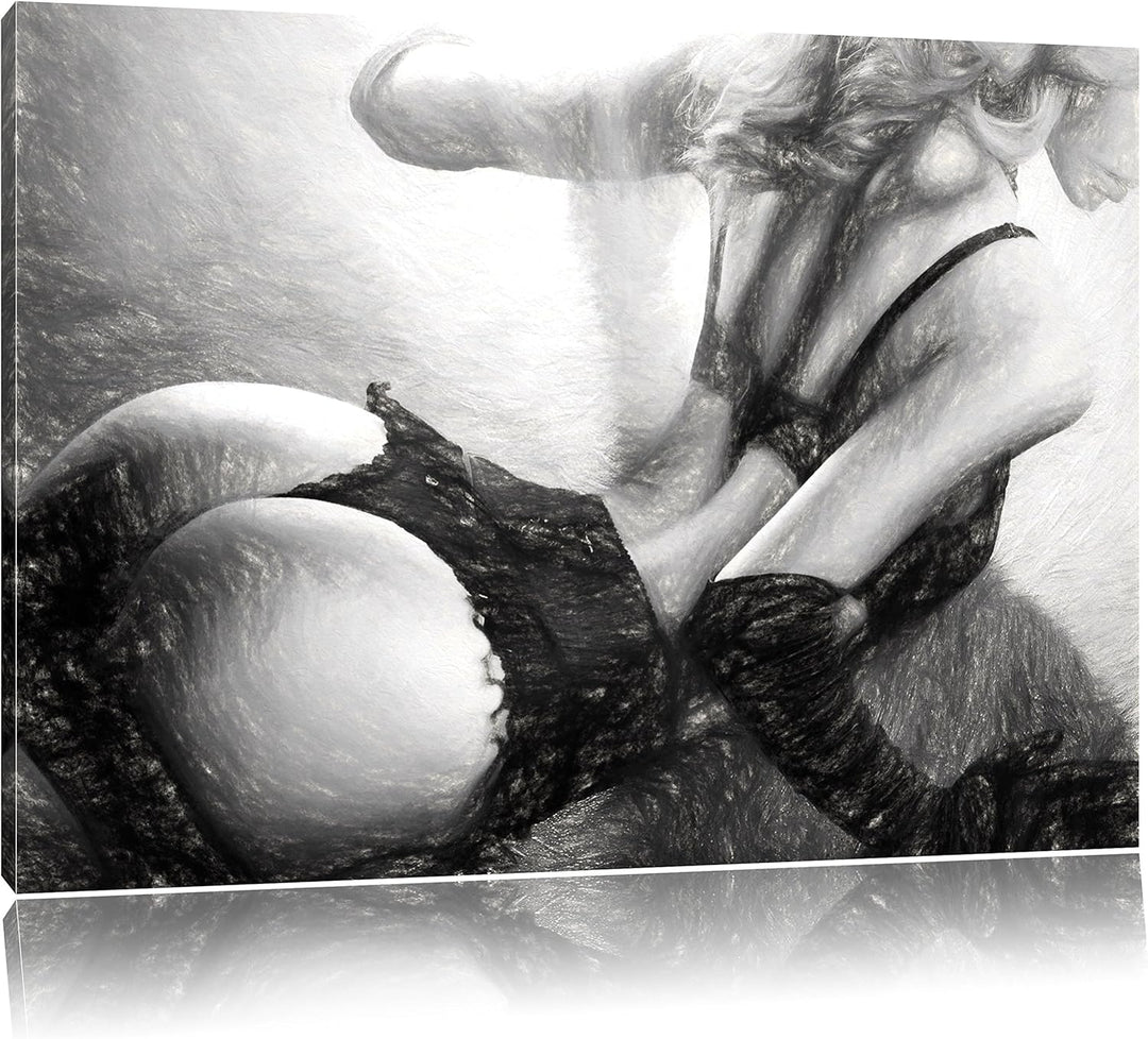 Pixxprint Frau in sexy Dessous als Leinwandbild/Grösse: 100x70 cm/Wandbild/Kunstdruck/fertig bespann