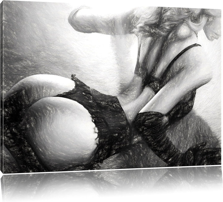 Pixxprint Frau in sexy Dessous als Leinwandbild/Grösse: 100x70 cm/Wandbild/Kunstdruck/fertig bespann