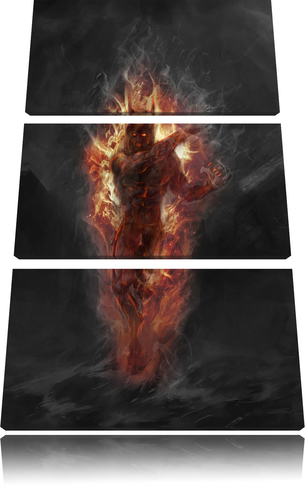 Pixxprint Verdunkelter Dämon des Feuers als Leinwandbild/Grösse: 3 Teilig (120x80 cm) cm/Wandbild/Ku