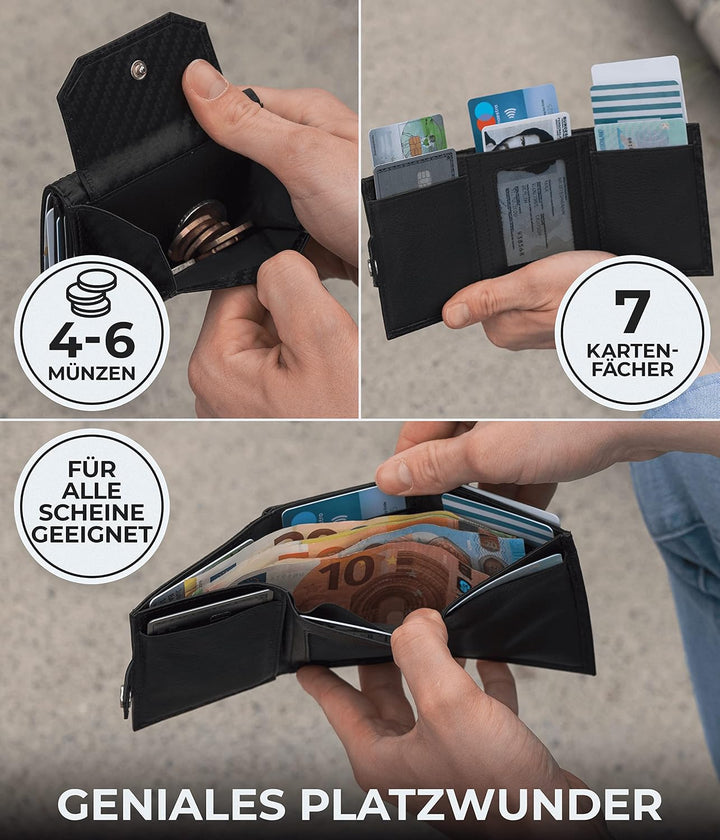 KORUTA® Slim Wallet mit XL Münzfach &amp; RFID Schutz - Kartenetui - Mini Geldbörse für Herren &amp; Damen -