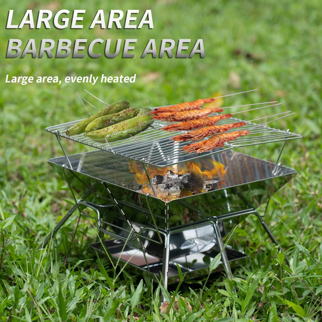 Tentock Tragbarer Holzkohlegrill Picknickgrill Camping Klappgrill Edelstahl, Outdoor Flatbarer BBQ G
