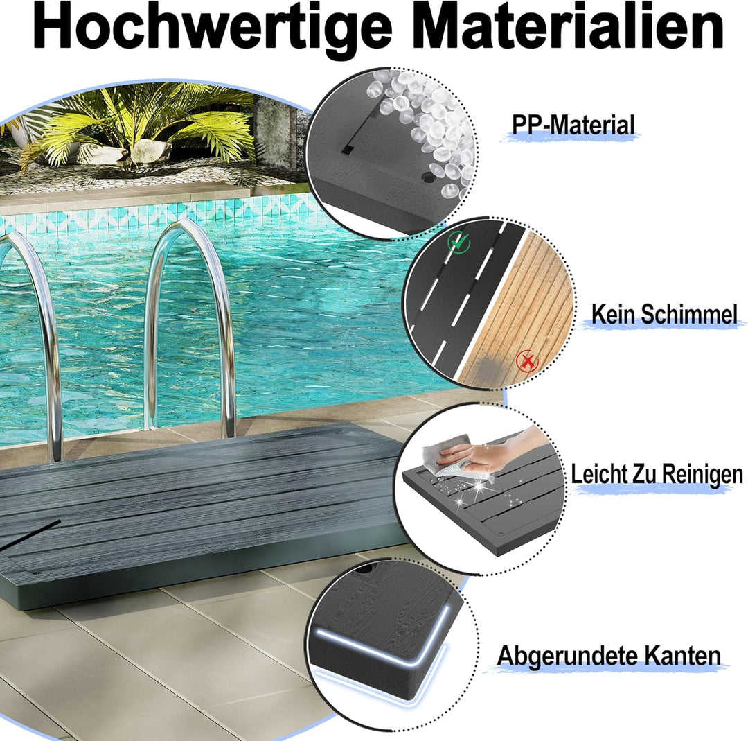 AufuN Bodenelement WPC Anti Rutsch für Gartendusche, Solardusche, Poolleiter oder Pool, Anthrazit Bo