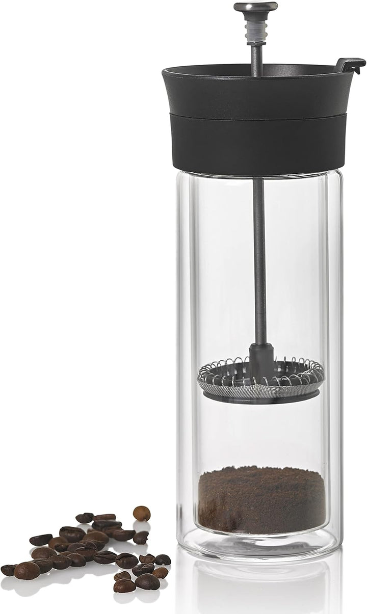 AdHoc TT25 French Press Becher THERMO-GLASS, 300 ml (ohne Kaffee), Glas/Edelstahl/Kunststoff/Silikon