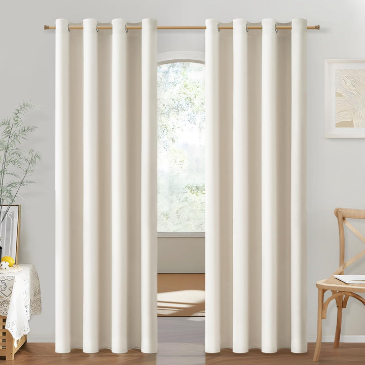 MRTREES Gardinen Wohnzimmer mit Ösen Halbtransparent Hellbeige 2er Set 225 cm Lang, 140 cm Breit, Vo