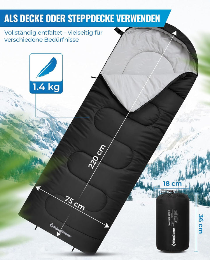 KingCamp Schlafsack für Erwachsene, kaltes Wetter & warm, XL, grosse und hohe Flanell-Schlafsäcke mi