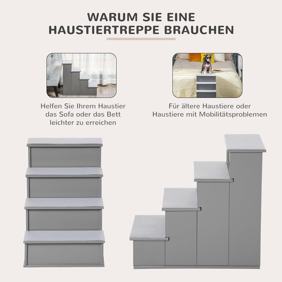 PawHut Haustiertreppe 4-stufige Hundetreppe Katzentreppe Einstiegshilfe mit Rutschfester Matte Haust