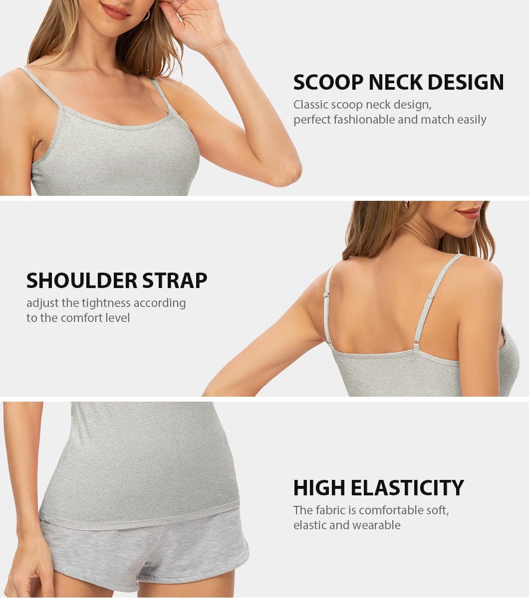 Knuffnee Damen Unterhemden Verstellbare Spaghetti Tops Basic Cami Tank Top 4er Pack L Schwarz/Dunkel