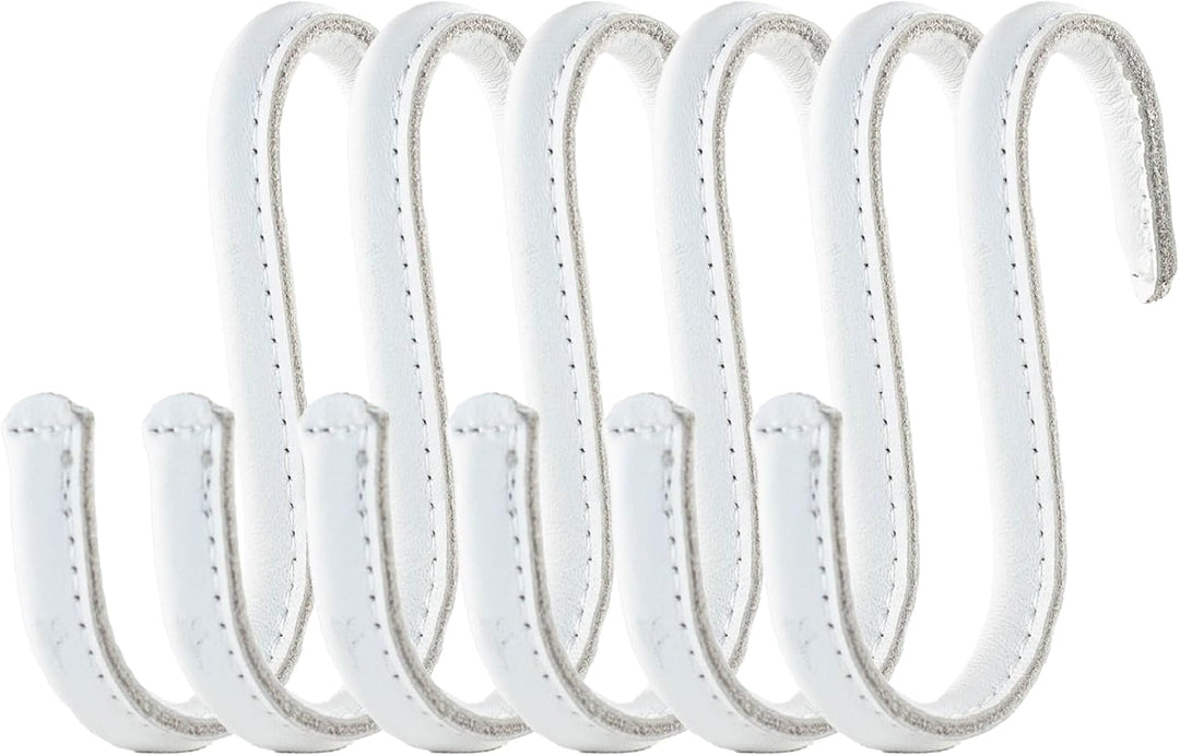 Brute Strength - S-Haken mit Vollnarbenleder umwickelt - 4 Stück - Weiss mit weissen Nähten - 10 cm