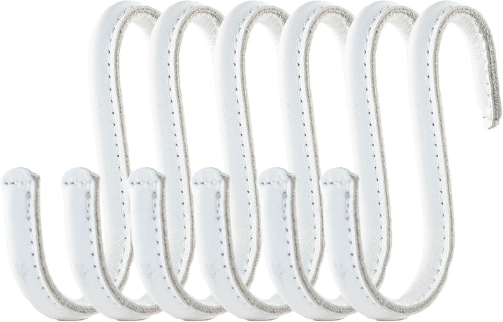 Brute Strength - S-Haken mit Vollnarbenleder umwickelt - 4 Stück - Weiss mit weissen Nähten - 10 cm