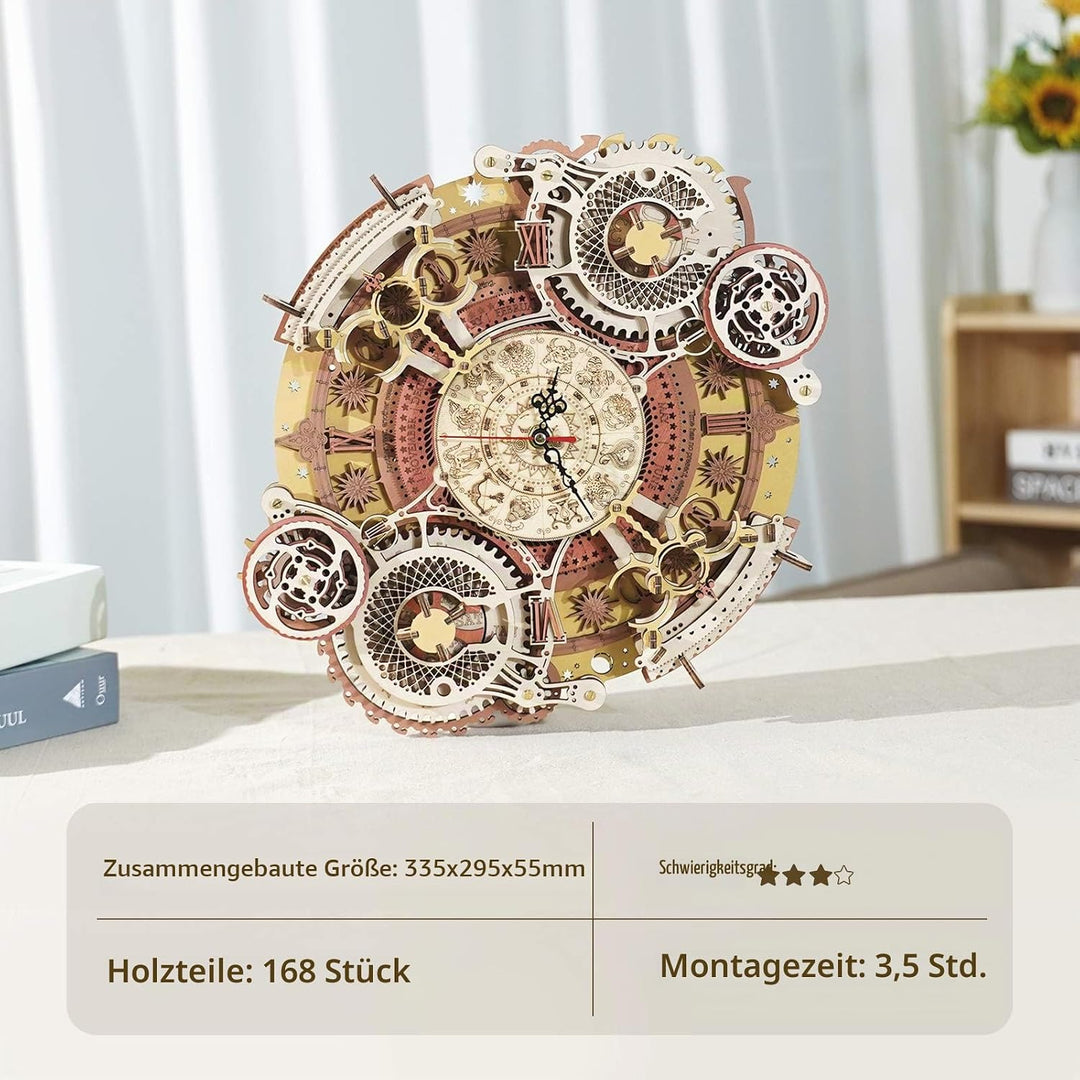 ROKR 3D Holzpuzzle Tierkreis Mauer Uhr für Erwachsene Kinder über 14 Jahre Holzbauset Retro Dekorati