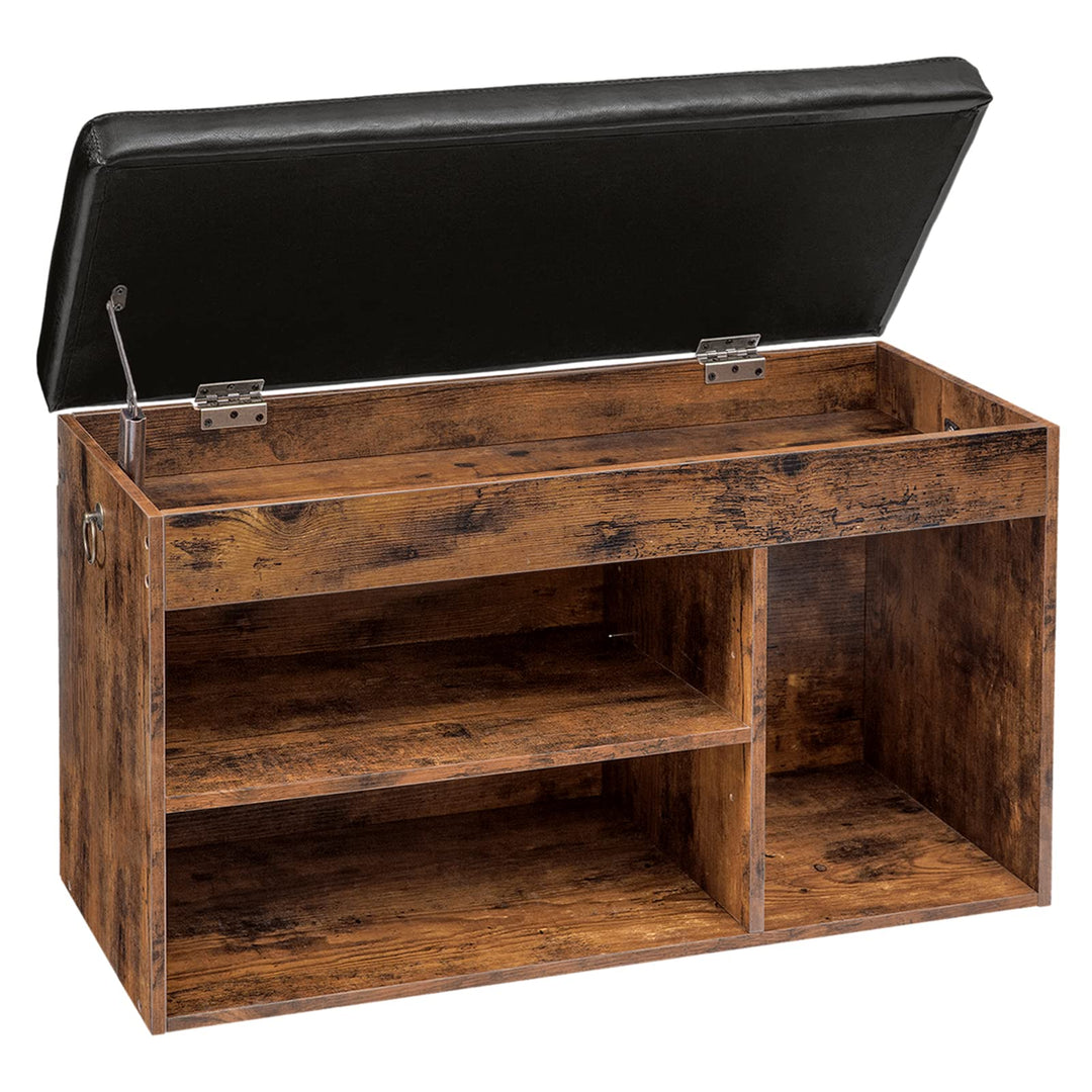 HOOBRO Schuhbank, Sitzbank, 3 offene Fächer, 82 x 31,5 x 46,5 cm, gepolstert, Stauraum unter der Sit