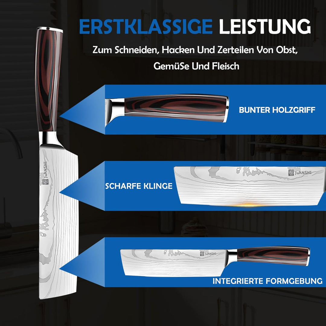 JUANSHI® Profi Nakiri Messer 18 cm klinge- Asiatisches Messer Hochwertiges Edelstahl-Küchenmesser mi