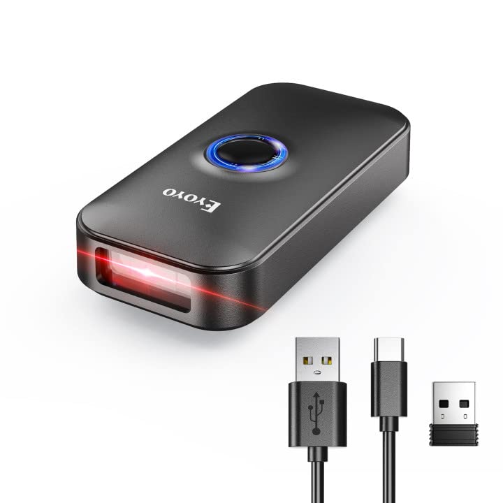 Eyoyo Mini 2D Bluetooth Barcode Scanner, 3 in1 Bluetooth & USB Kabel & 2.4G Wireless Barcode Leser,