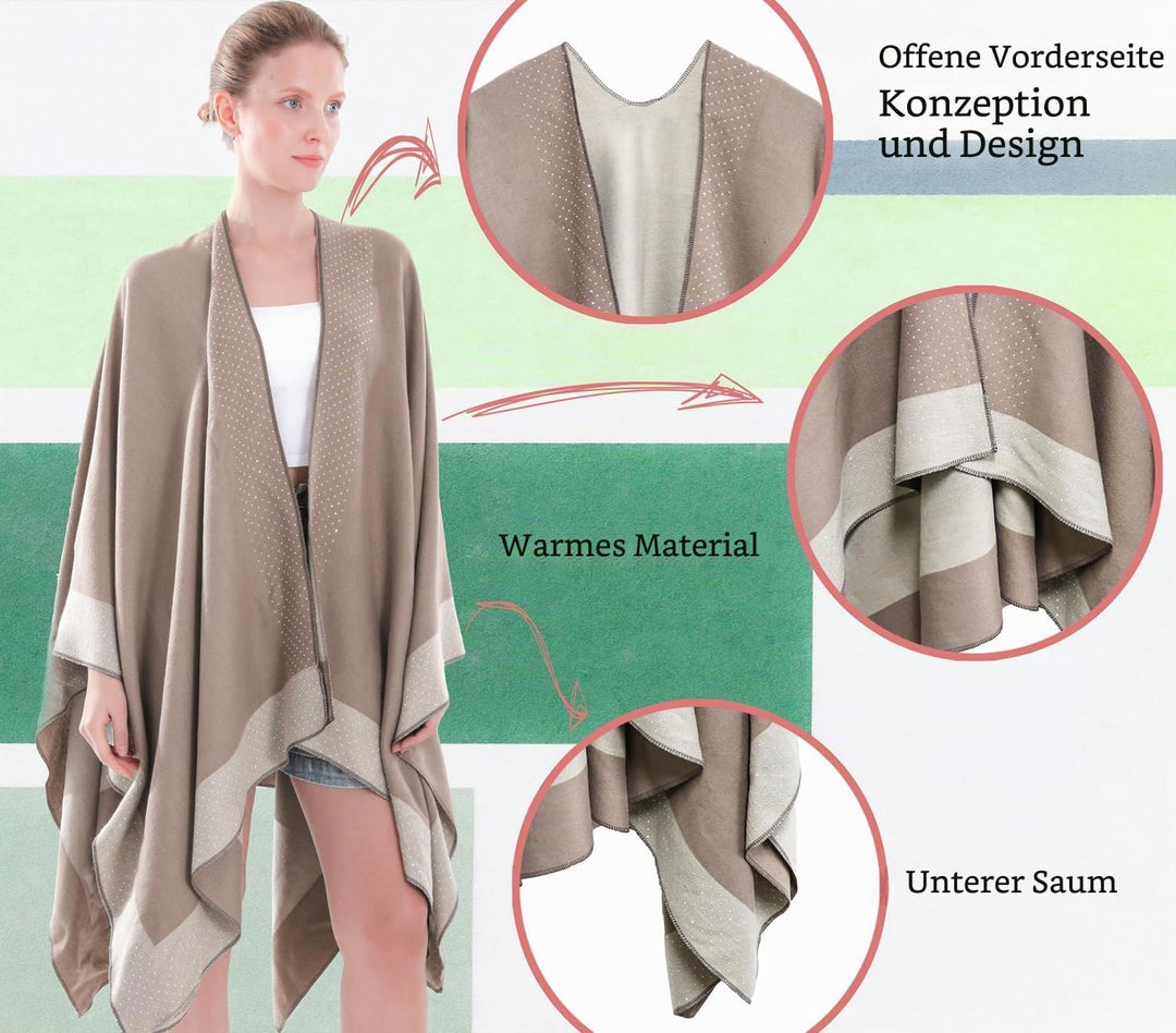 Shmily Girl Damen Poncho Habe Gestrickt Überdimensionalen Decke Kap-Schal Hot Diamond Beige, Hot Dia