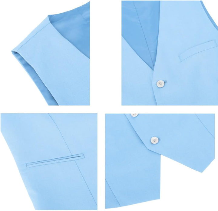 Herren Anzug Slim Fit 3 Teilig Anzüge für Hochzeit Business Herrenanzug Sakko Anzughose Weste, S Hel