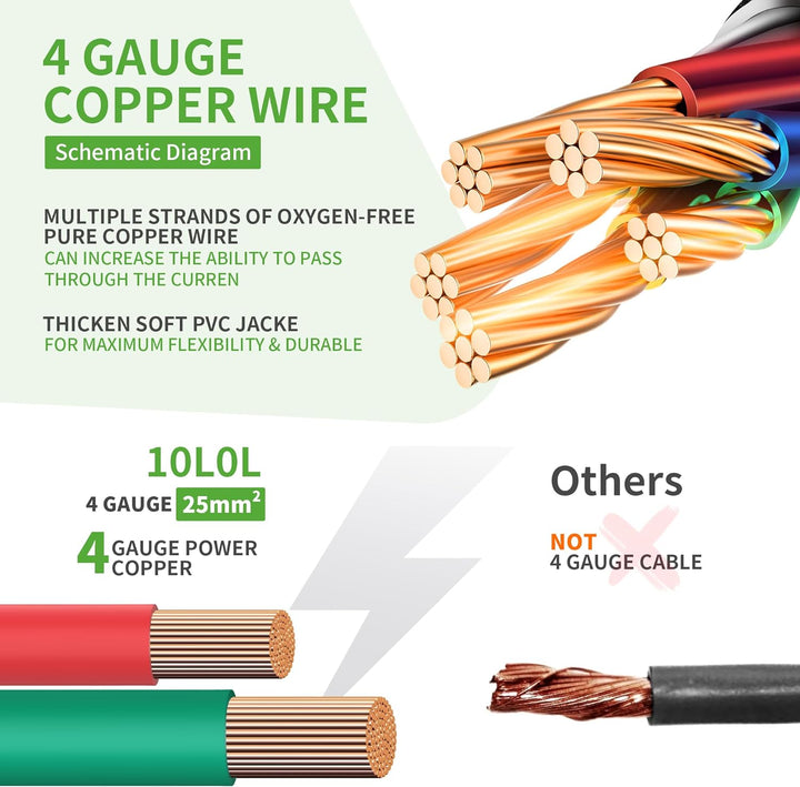 10L0L Golf Cart 4 Gauge Batteriekabel (Satz von 3)- Passend für 12-Volt Club Car Precedent (2004-200
