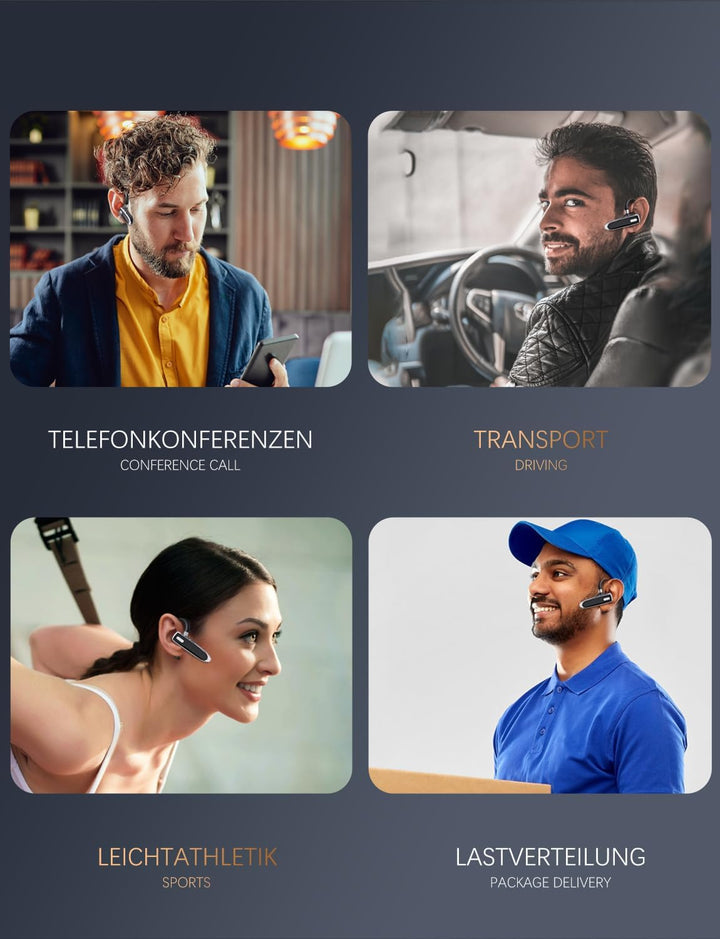 Boytond Bluetooth-Headset, kabelloses Headset mit Mikrofon, Fahr-Headset mit 24-Stunden-Gesprächszei