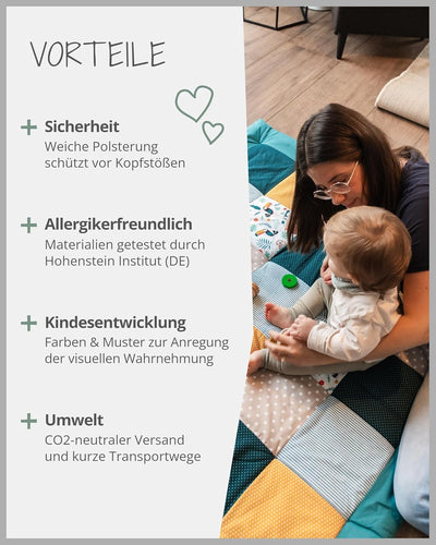 ULLENBOOM Krabbeldecke für Baby 140x140 cm, 100% OEKO-TEX Materialien, Made in EU, Dick & weich gepo