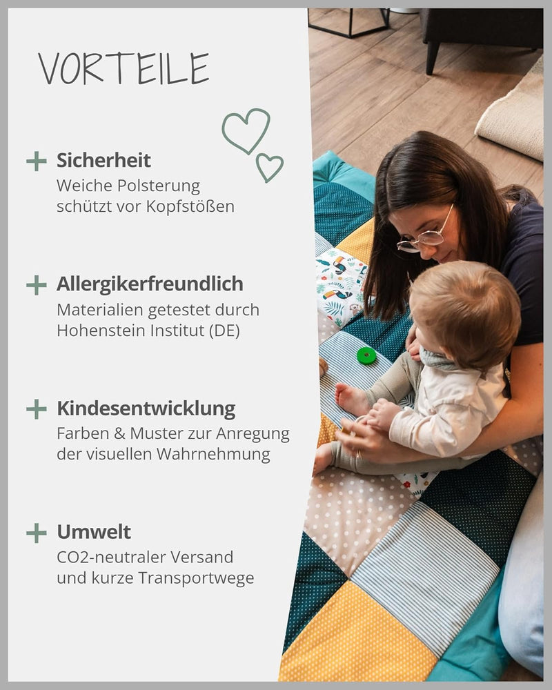 ULLENBOOM Krabbeldecke für Baby 140x140 cm, 100% OEKO-TEX Materialien, Made in EU, Dick & weich gepo