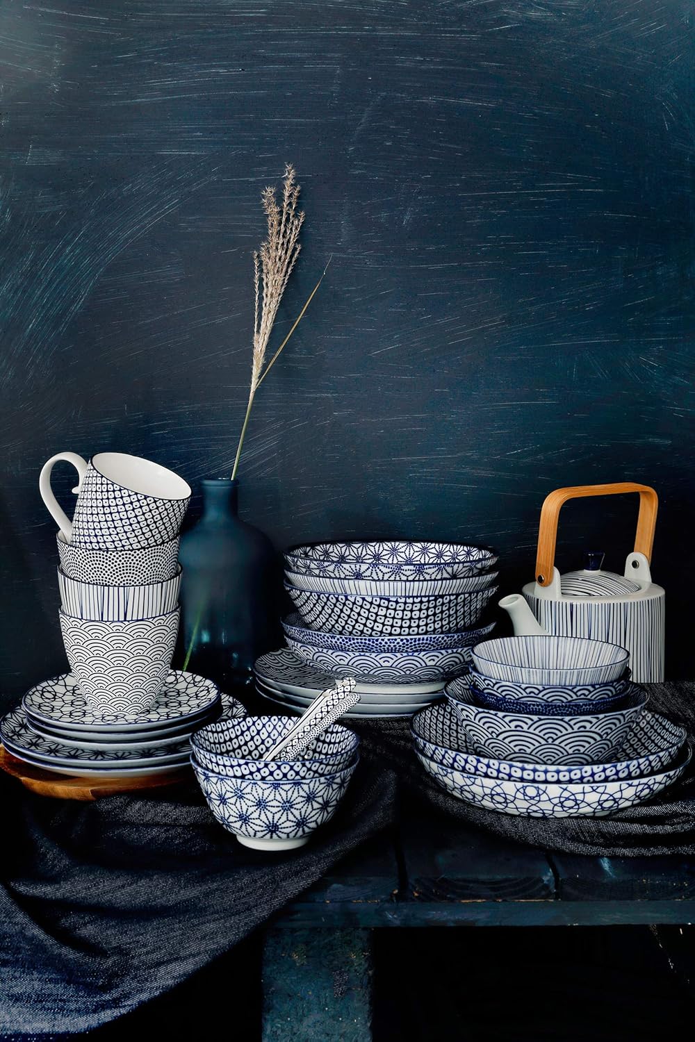 TOKYO design studio Nippon Blue 2-er Schalen-Set blau-weiss, Ø 15 cm, ca. 500 ml, asiatisches Porzel