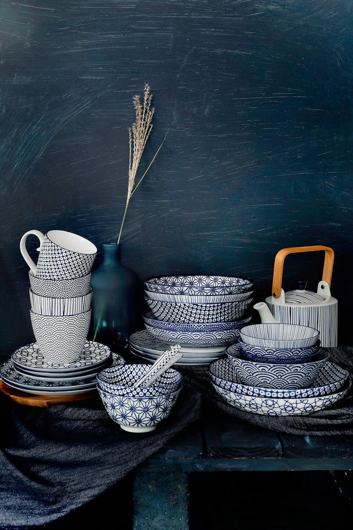 TOKYO design studio Nippon Blue 2-er Schalen-Set blau-weiss, Ø 15 cm, ca. 500 ml, asiatisches Porzel